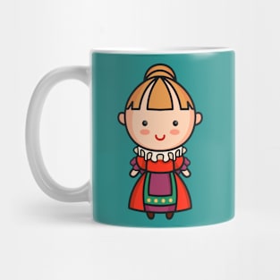 Cute British Victorian Era Woman in Traditional Clothing Cartoon Mug